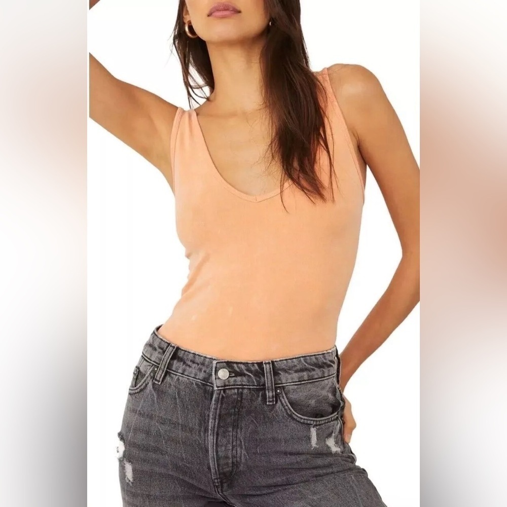 Intimately Free People Seamless Bodysuit, Washed Orange, Size M/L